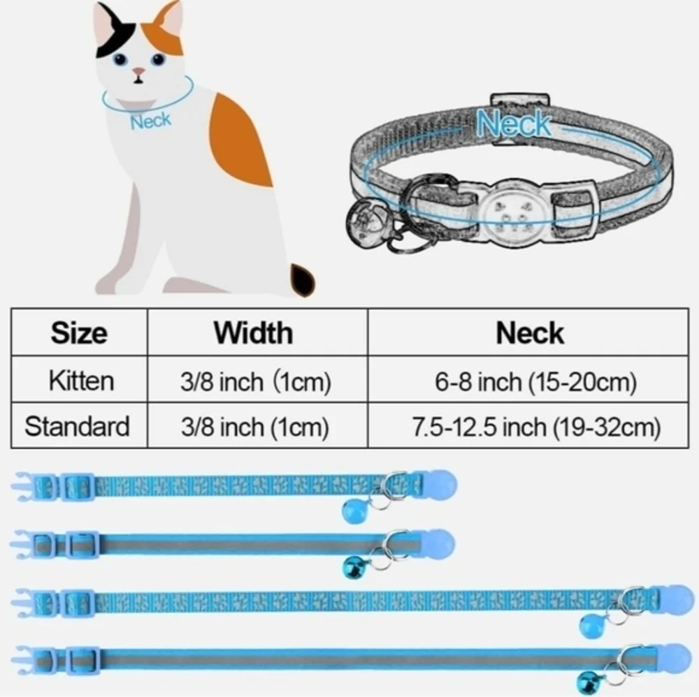 Reflective Adjustable Breakaway Cat Collar‎ Nylon Strip Sky Blue